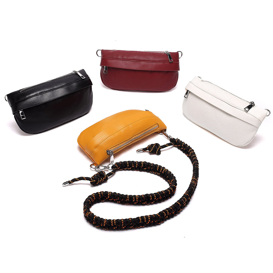 Plaited belt PU leather fanny pack in White