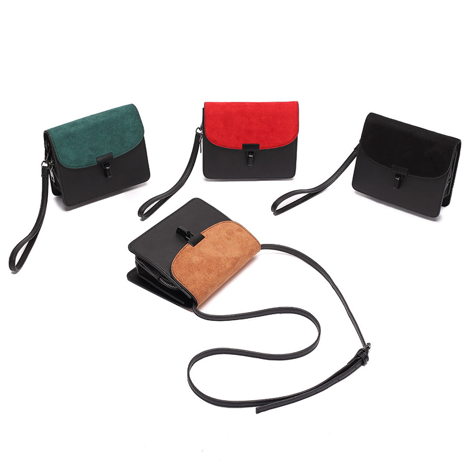 Colourblock faux suede leather crossbody bag in Green