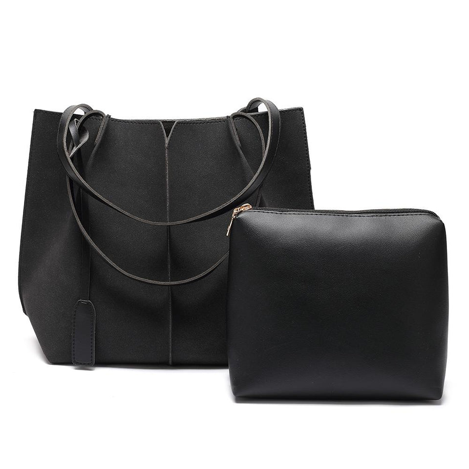 Centre stitch faux suede 2-in-1 bag in Black