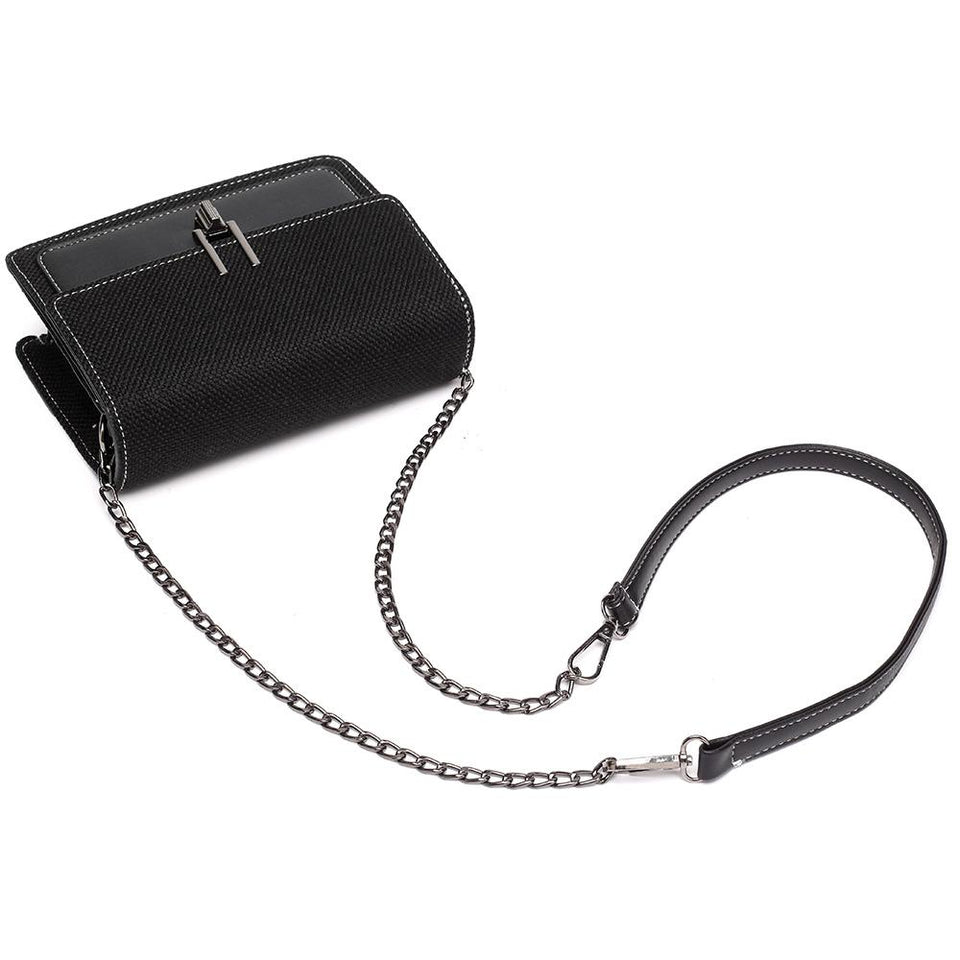 Turnlock linen crossbody bag in Black