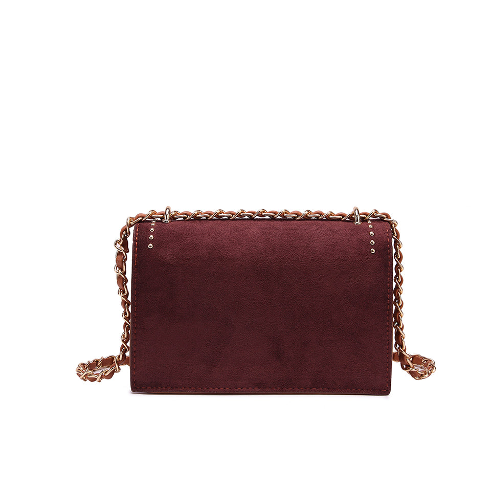 Studded colourblock faux suede crossbody bag in Red
