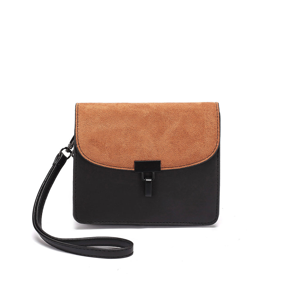 Colourblock faux suede leather crossbody bag in Brown