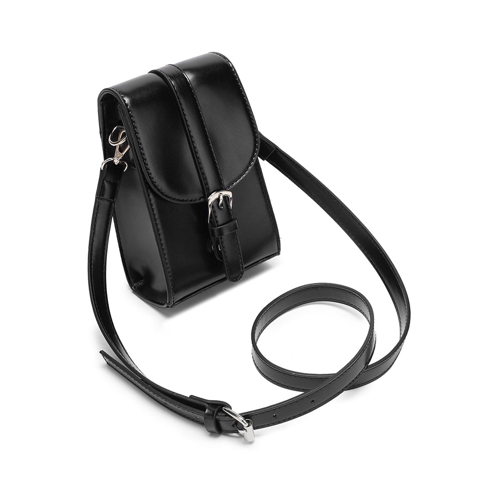 Mini faux leather crossbody bag in Black