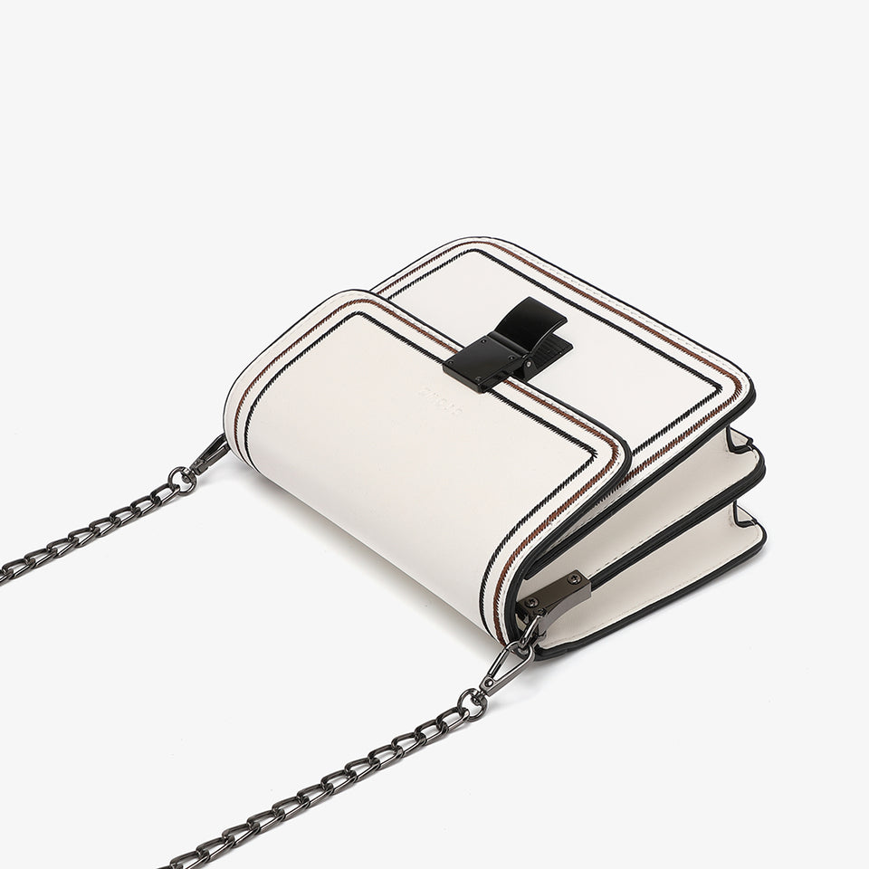 Contrast whipstitch PU leather crossbody bag in white