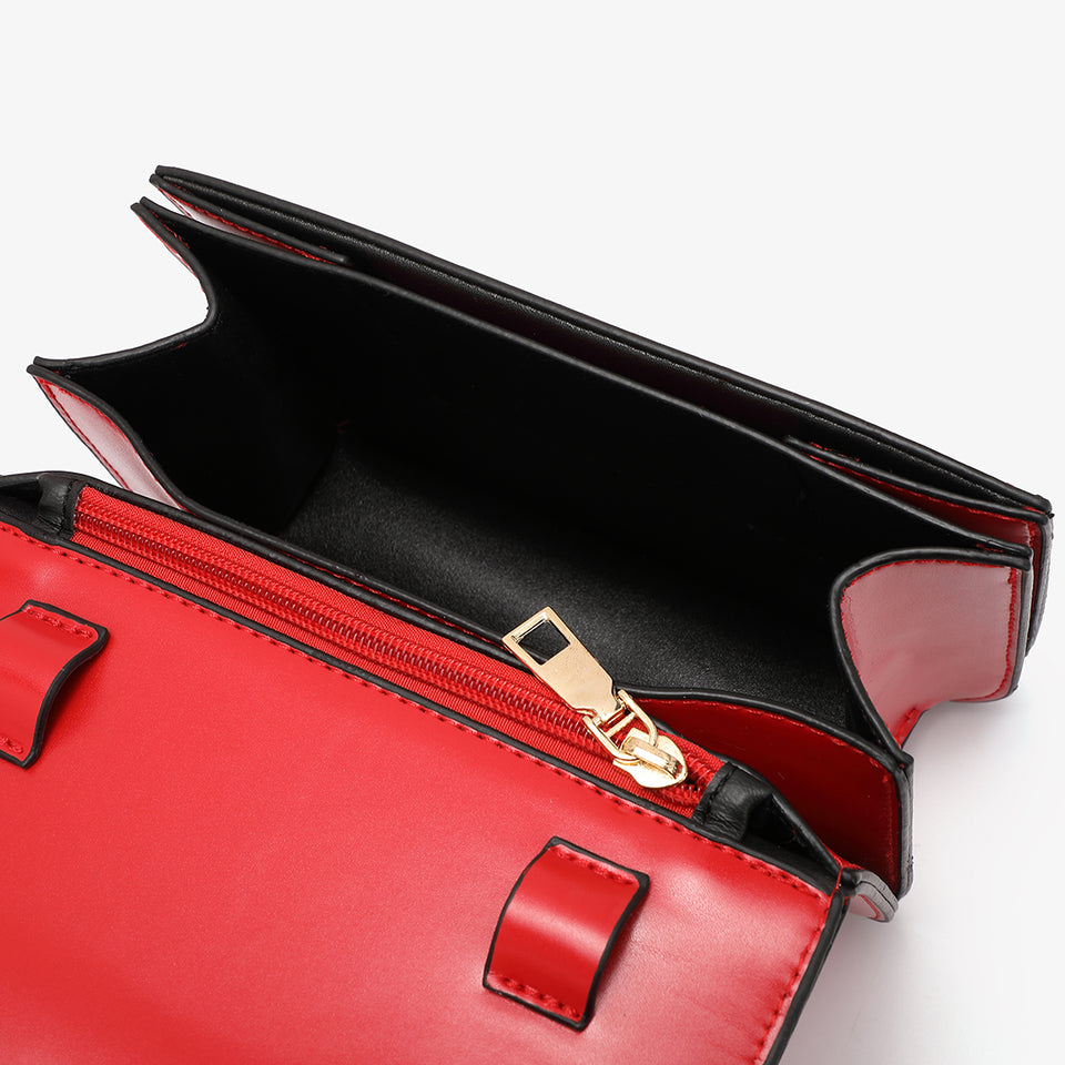Abstract hardware flap crossbody bag in red