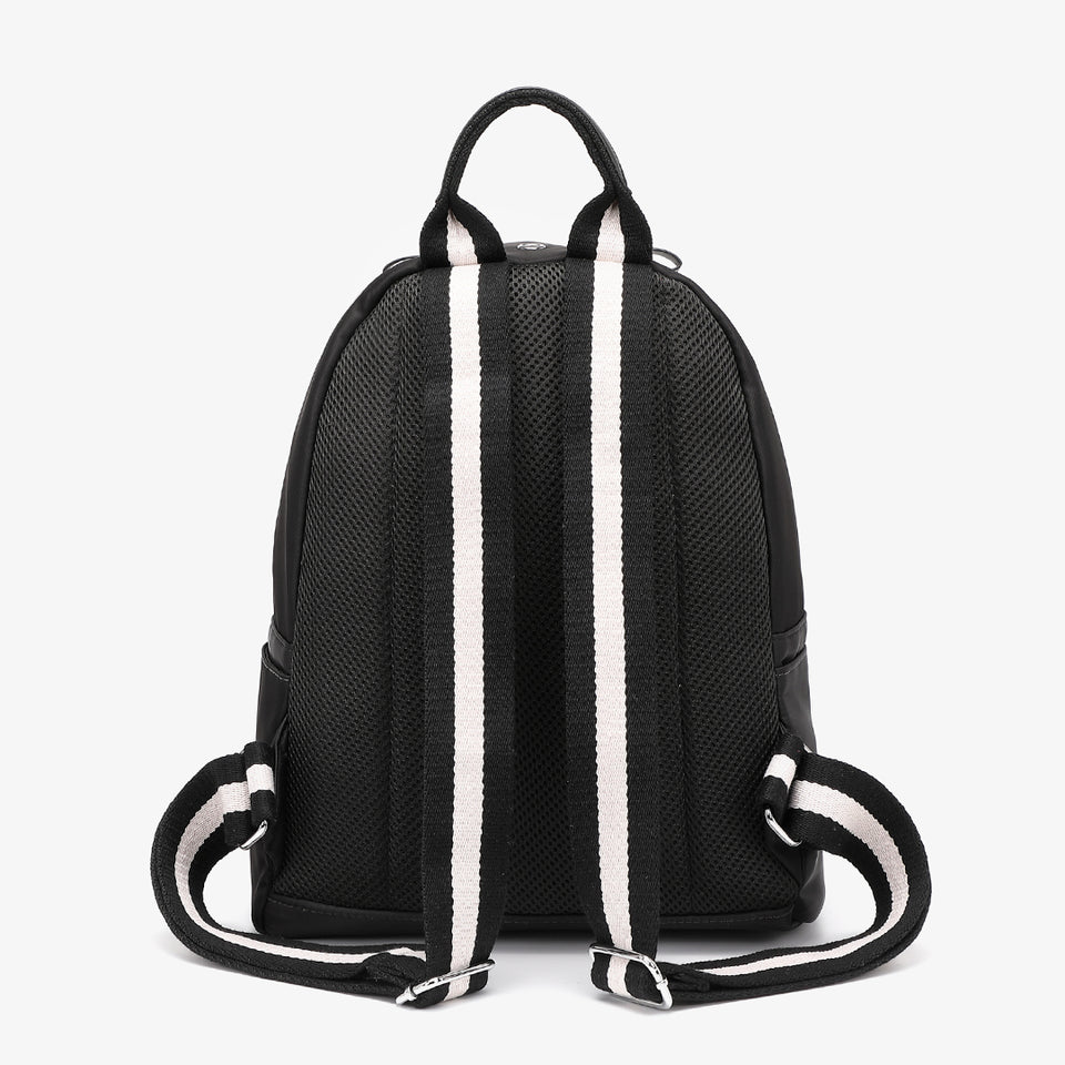 Striped nylon backpack in black