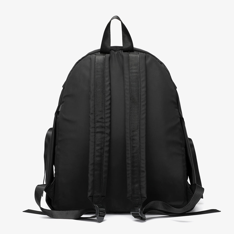 Buckle clip strapped nylon backpack in black