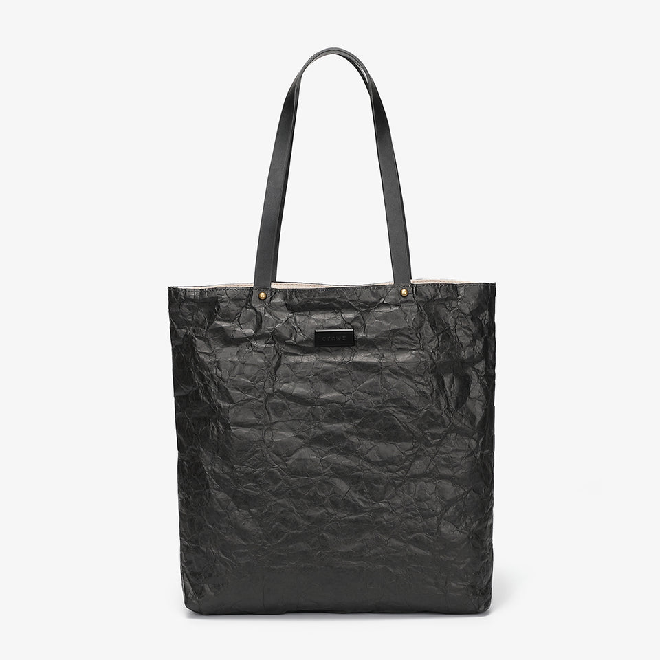 Creased PU leather shopper bag in black
